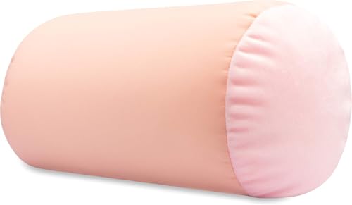 Microbead Bolster Neck Roll Pillow, 14x8 in Cylinder Tube, Cream Peach | Silky feel fabric helps prevent wrinkles & hair breakage; feather-light beads gently cushion head & shoulders as you rest - color: Cream Peach