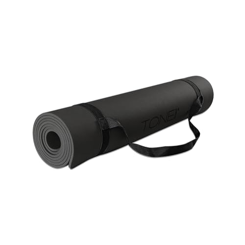 TONE Fitness Yoga Mat 1/4" Thick Non Slip Exercise & Pilates Mat for Home Workouts with Carrying Strap | Multiple Options - color: Black, style: V Pattern