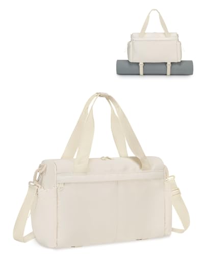 Small Gym Bag, Mini Gym Bag with Yoga Mat Holder & Wet Compartment, Beige - color: Beige