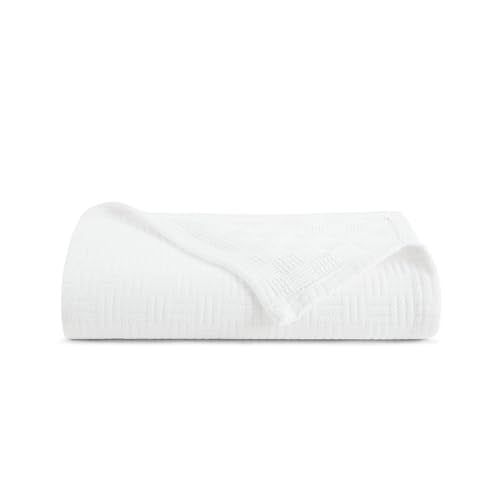 Arkwright Basket Weave Throw Blanket - 100% Ringspun Cotton All Season Throws, Luxury Hotel Quality, Soft on Skin, Breathable, 300 GSM for Bed, Sofa, and Chair, 50 X 70 in, White - color: Bright White, size: Throw (50x70)