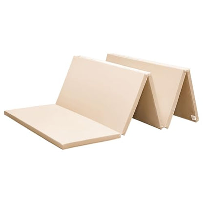 KaRaDaStyle Gymnastics Mat Folding Stretch Mats 75"x31"x1.2" Exercise Muscle Training Children Play Horizontal Bar Mat Yoga Sports Soundproof Home Use - color: Beige/5-fold