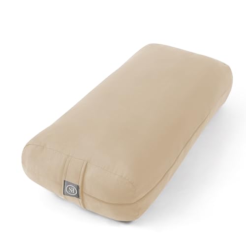 Meditation Cushion Bolster Pillow for Restorative Yoga – Supportive Cushion for Meditation, Pilates, and Relaxation – Filled with Buckwheat Hulls - Removable Cover - color: Beige, size: Rectangular (Filled with 100% Cotton)