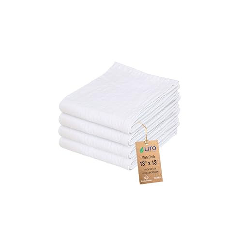 Dish Cloths Cotton| Kitchen Wash Cloth | Shop Towels Absorbent and Lint Free Flour Sack| Dishcloths for Kitchen Washing Dishes| Thick Absorbent Quick Dry Dish Rags | 4 Pack 13"x13" Natural - color: Natural, size: 13"x13"-Pack of 4