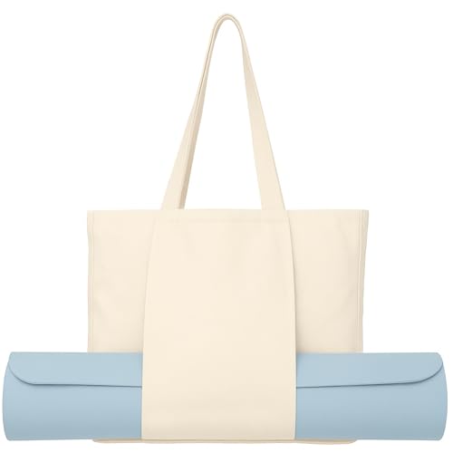 Large Canvas Yoga Tote Bag with Yoga Mats Bags Carrier - color: Beige