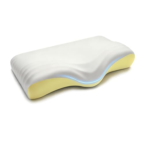 Memory Foam Cervical Pillow, Side and Back Sleeper Pillow for Neck Pain Relief, Orthopedic Cervical Contour Shape Soft Ergonomic Cervical Neck Pillow with Cooling Ice Silk Breathable Design