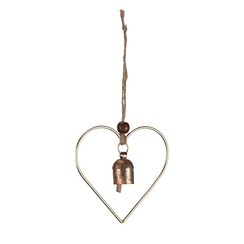 Rustic Heart Bell Wind Chime, Gold Bronze Metal, 5 x 5 inch Heart Frame with 1.5 inch Bell, Indoor Outdoor Decorative Hanging Ornament for Garden, Porch, Valentine's Day - color: Heart Chime