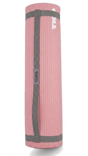 TKO Extra Thick Exercise Yoga Mat with Carrying Strap - color: Pink / Gray