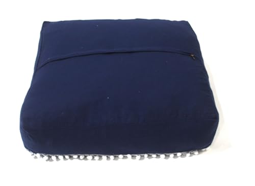 Mandala Barmeri Large Floor Pillow Cover Cushion Meditation Seating Ottoman Throw Cover Hippie Decorative Zipped Bohemian Pouf Ottoman Poufs, Pom Pom Pillow Cases (Blue, 24" square)