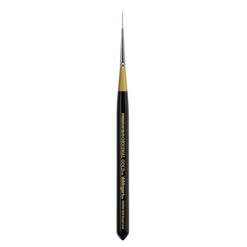 KINGART Premium Original Gold 9050M-18/0 Micro Detail Script Liner - Mini Thick Handle Artist Brush, Golden Taklon Synthetic Hair, for Acrylic, Watercolor, Oil and Gouache Painting, Size 18/0