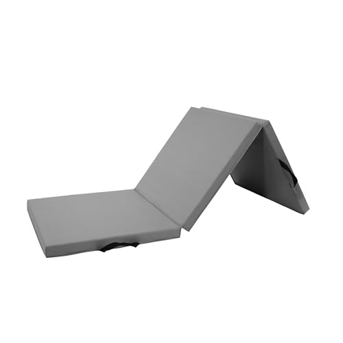 BalanceFrom 6x2 Feet 3-Panel Folding Gymnastics Mat – 2-Inch Thick Pad with Vinyl Surface and Carrying Handles for Tumbling, Yoga, Pilates, Home Workouts, and Martial Arts - color: Gray