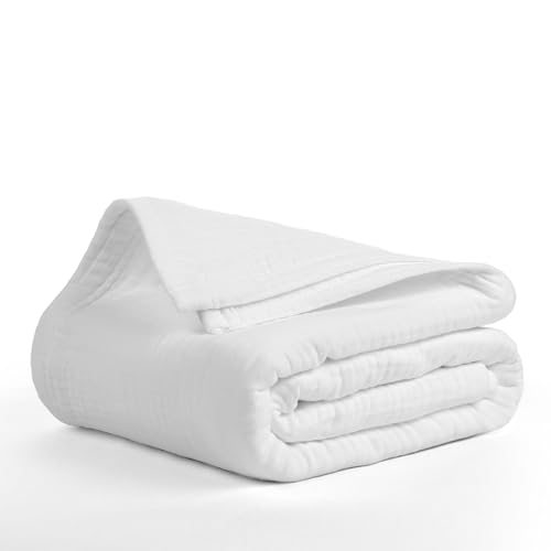 Salt Earth 100% Cotton Gauze 80"X90" Queen 4 Layered Blanket- White | Premium Muslin Blanket for Couch,Bed,Living,Summer Lightweight, All Seasons Blankets & Throws, Boho,Travel & Skin Friendly - color: White, size: 80"X90" Queen