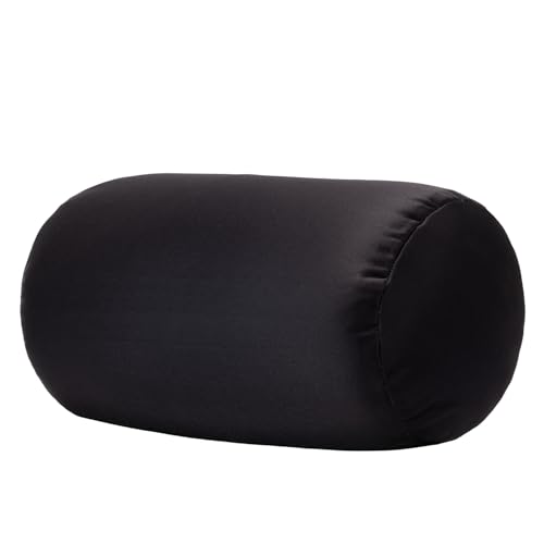 Microbead Bolster Tube Pillows with Double Cover，Squish Bean Bed Microbead Pillow Soft Neck Back Lumbar Support Smooth Cool Touch Comfortable Fabric (Black) - color: Black