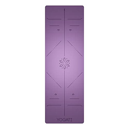 YOGATI® Yoga Mat with Strap with Alignment Lines. Home Workout Mat for Women, Men and Kids. Thick Non Slip Yoga Mat for Pilates and Fitness. Brown, Pink and Purple Yoga Mats - color: Purple