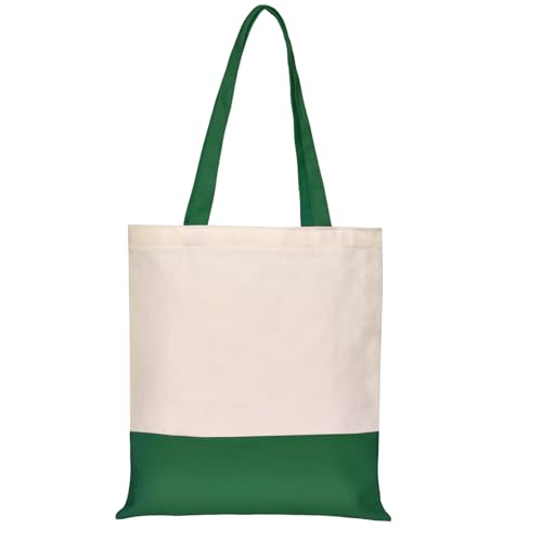 Canvas Tote Bag with Zipper for Women, Halloween Trick or Treat Bags Bulk | 13.8" x 15.3" Fashionable Two-Tone Cotton Tote Bag for Crafts, DIY Your Creative Designs - color: [A2] Beige / Green