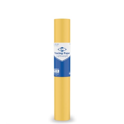 ALVIN 55Y-G Lightweight Tracing Paper Roll, Yellow, Suitable with Ink, Charcoal, Felt Tip Pen, for Sketching or Detailing - 12 inches x 50 Yards, 1-inch Core - color: Yellow - 50 Yards, size: 12"