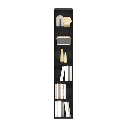 Furinno LUDER Book Shelf, 6-Tier Tall Modern Bookshelf, Bookcase with Open Shelves, 9.3 x 12 x 71, for Living Room, Bedroom, Home Office, Blackwood - color: Blackwood, size: 6-Tier, 12.1-Inch Width