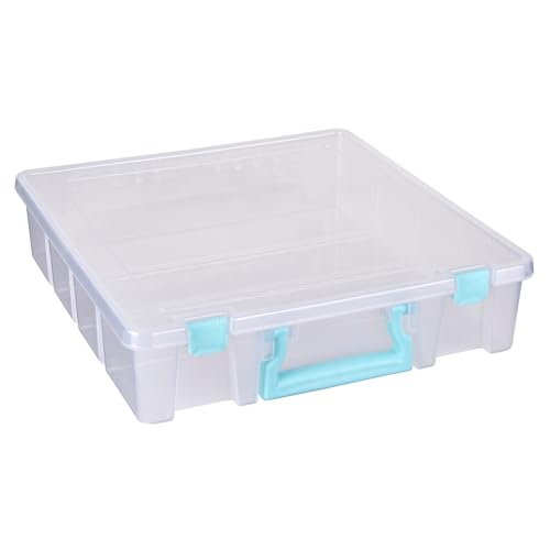 ArtBin Super Satchel 1-Compartment Craft Storage Box, Clear | One Open Compartment, 15.2 x 8 x 6.2 Inches, Secure Latches, Stackable, Clear Durable Polypropylene - color: Aqua Accents