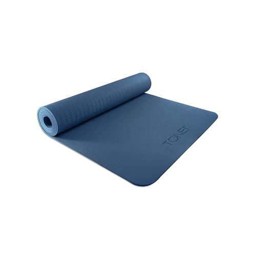 TONE Fitness Yoga Mat 1/4" Thick Non Slip Exercise & Pilates Mat for Home Workouts with Carrying Strap | Multiple Options - color: Blue, style: Pyramid Pattern
