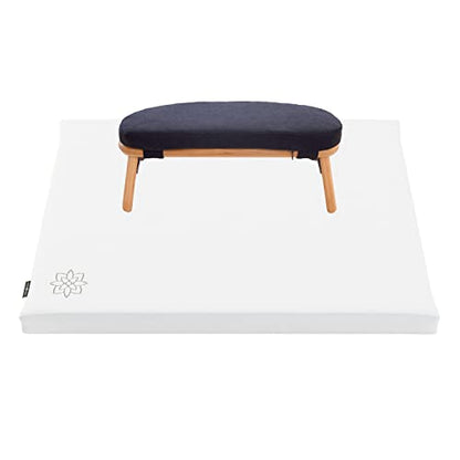Mindful Modern Bamboo Bench and Zabuton Meditation Mat Bundle - Small Kneeling Meditation Bench with Locking Magnetic Hinges - Wooden Kneeling Ergonomic Bamboo Seiza and Mat for Meditation
