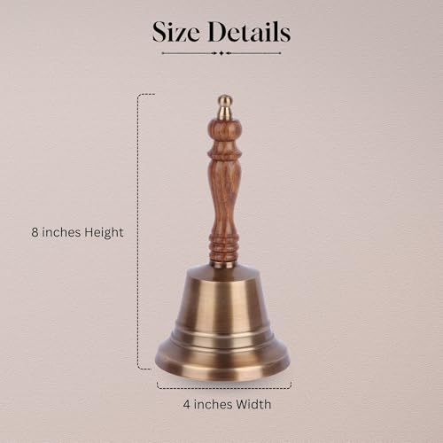 Super Loud Solid Brass Hand Bell Antique Brass Finish with Wooden Handle