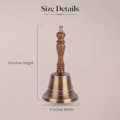 Super Loud Solid Brass Hand Bell Antique Brass Finish with Wooden Handle