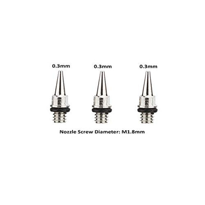 3PCS 0.3mm Airbrush Nozzles and Needles Replacement Parts with 11 in 1 Airbrush Cleaning Repair Tool for Airbrush Gun - size: 3PCS 0.3mm Nozzle and Needles/Cleaning Kit