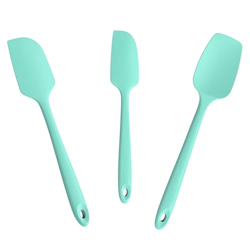 Doosu 600°F Heat Resistant Silicone Spatula Scrapers (Set of 3, Aqua Sky) | Food Grade Kitchen Rubber Baking Cooking Tool Nonstick Utensil Set for Mixing, Scraping, Folding, Stirring, Serving - color: Aqua Sky, size: Set of 3