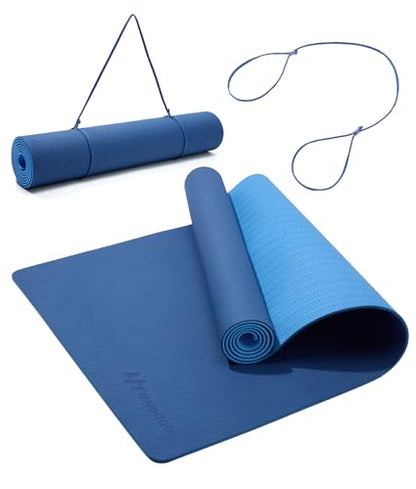 Ewedoos Eco Friendly Yoga Mat Thick TPE Yoga Mat Non Slip Yoga Mats Anti-tear Exercise Workout Mat for Women Men Kids Yoga, Pilates and Fitness - color: Blue Yoga Mat