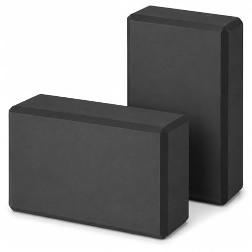 High Density EVA Yoga Blocks 2 Pack, 280g Pro-Level Exercise Brick (46-50 Shore C Firmness), Odor-Free & Non-Slip Foam Props for Yoga, Pilates & Stretching - color: Stealth Black
