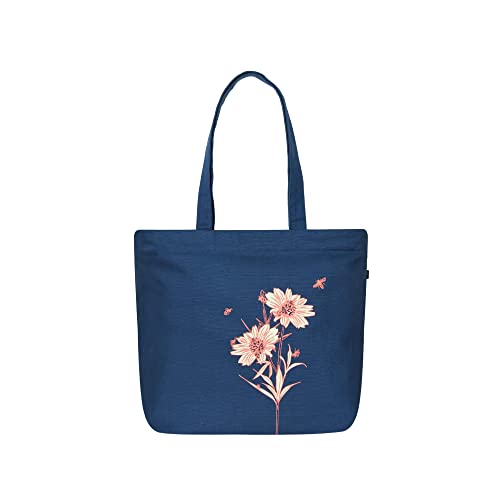 Ecoright Aesthetic Canvas Tote Bag for Women Large Zipper Tote Bags with Pocket, Womens Tote Bag for Yoga, Work, Beach - color: Happy Flowers