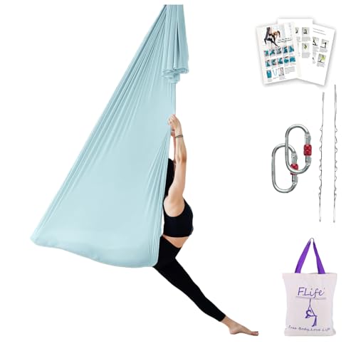 F.Life Aerial Silk Yoga Hammock & Swing for yoga Inversion,Strength training,starter hardware kit - color: Lake blue