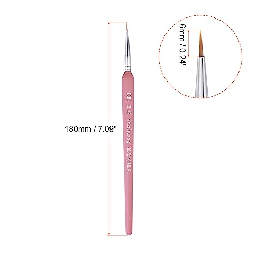 HARFINGTON 3pcs Detail Paint Brushes 6mm Pointed Tip 180mm Length Nylon Hair Miniature Painting Brush for Watercolor Oil Acrylic Painting(000#), Pink - color: Pink, size: 000# 6mm
