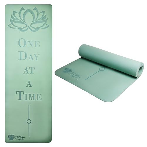 Recovery Lyfe Yoga Mat – “One Day at a Time” Engraving, Non-Slip Eco TPE, Sage Green, 72" x 24" x 6mm, Yoga & Meditation Mat for Recovery and Grounding