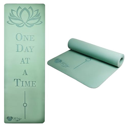 Recovery Lyfe Yoga Mat – “One Day at a Time” Engraving, Non-Slip Eco TPE, Sage Green, 72" x 24" x 6mm, Yoga & Meditation Mat for Recovery and Grounding
