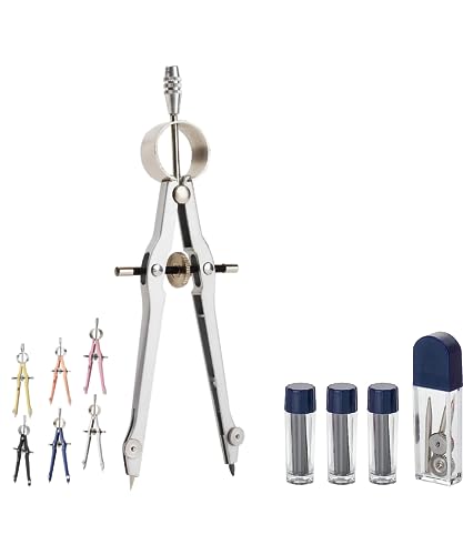 Mr. Pen- Professional Compass for Geometry, Extra Lead | Metal Compass Drawing Tool for Students, Drafting and Engineering, Technical Drawings, Circles and Geometry Projects - color: Silver