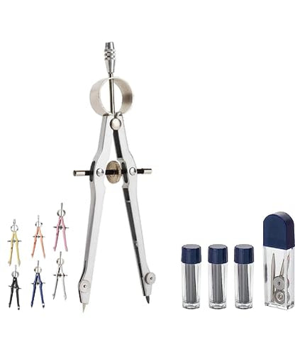 Mr. Pen- Professional Compass for Geometry, Extra Lead | Metal Compass Drawing Tool for Students, Drafting and Engineering, Technical Drawings, Circles and Geometry Projects - color: Silver