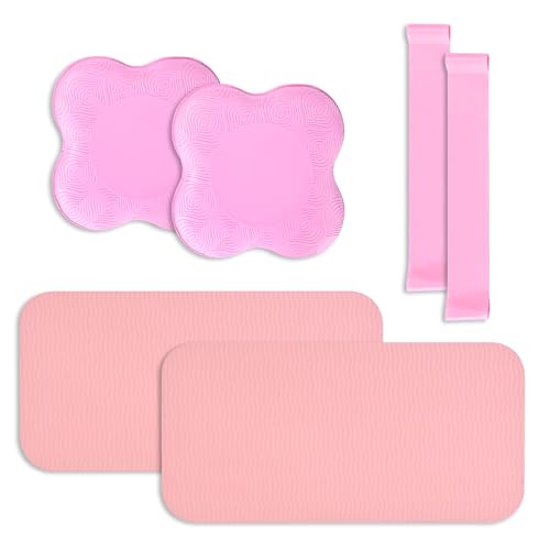 Yoga Knee Support Pad for Women Pilates Kneeling Cushion | Elbows Wrist Hands Head Foam Extra Thick Men Exercise Knees Pads Set of 6 Pieces - color: Pink