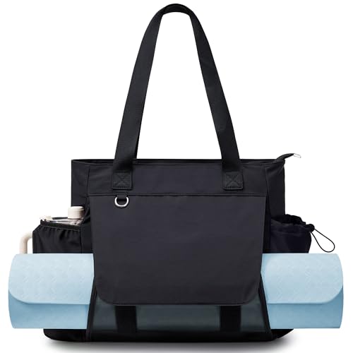 WLLWOO Thick Yoga Mat Bag Women Gym Tote Breathable Mesh Holder Wet Pocket | Carryall Lightweight Waterproof Shoulder for Pilates Travel Beach Workout Fitness Carrier - color: Black