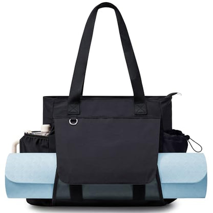 WLLWOO Thick Yoga Mat Bag Women Gym Tote Breathable Mesh Holder Wet Pocket | Carryall Lightweight Waterproof Shoulder for Pilates Travel Beach Workout Fitness Carrier - color: Black