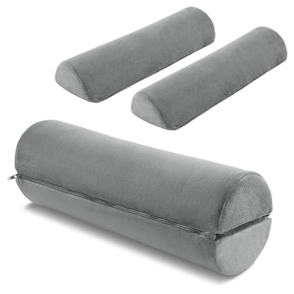 ROYALAY Neck Pillow for Sleeping Round Roll Pillow Including 2 Pack Half Moon Cervical Pillow, Foam Roll Pillow for Pain Reduce, Washable Bolster Pillow for Head Neck Back and Legs, Gray - color: Gray