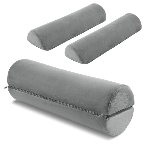 ROYALAY Neck Pillow for Sleeping Round Roll Pillow Including 2 Pack Half Moon Cervical Pillow, Foam Roll Pillow for Pain Reduce, Washable Bolster Pillow for Head Neck Back and Legs, Gray - color: Gray