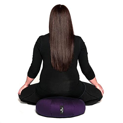 Hugger Mugger Zafu Meditation Cushion - Support in Cross-Legged Sitting, Buckwheat Filled, Durable Fabric, Convenient Handle, Handmade in USA - color: Plum