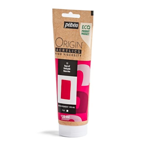 PEBEO Origin Acrylics 120ml Matte Acrylic Paint, Vivid Pink | Saturated statement pink in matte heavy-body acrylic - bold impasto texture on canvas; 100% recycled binder. - color: Vivid Pink
