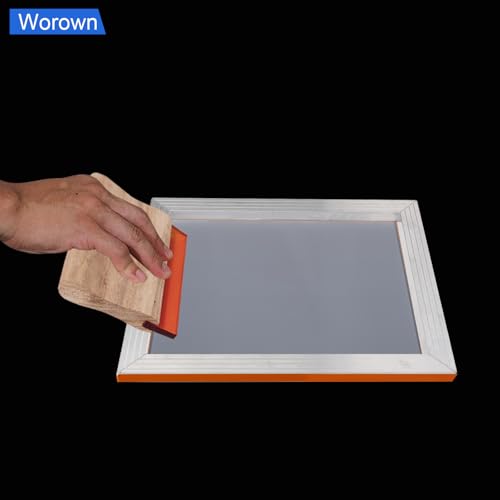 Worown 8 x 10 Inch Aluminum Silk Screen Printing Frame with 110 White Mesh, and Including 4 x 6 Inch Wooden Screen Printing Squeegee - size: 8 x 10 Inch