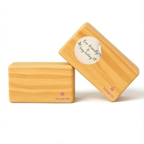 Yogikuti Solid Wooden Yoga Blocks Set of 2 | Premium Pine Wood Iyengar Yoga Blocks | Solid, Durable & Smooth Rounded Edges | Wooden Yoga Props for Stretching, Balance, Alignment & Home Studio Practice