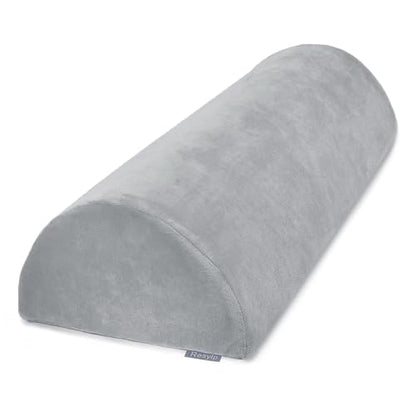 Knee Pillow for Back Sleeping, Memory Foam Bolster Pillow for Legs, Under Knee Pillow for Sleeping, Leg Pillow for Back & Hip Pain Relief, Half Moon Boslter,Grey