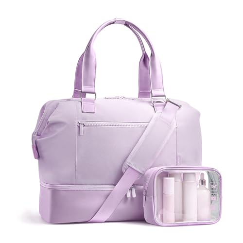 Travel Duffle Bag for Women, 40L Weekender Bags Airline Approved Carry On with Shoe Compartment & Waterproof Wet Pocket, Durable Nylon Weekender Overnight Bag for Travel, Gym, Business Trip, Purple - color: Purple