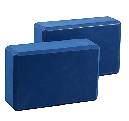 EXERZ Yoga Blocks 2 pack, Gym Blocks, Exercise Workout Fitness Bricks, Pilates Stretch Handstand Non-Slip - color: Navy
