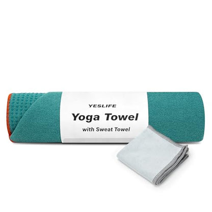 YESLIFE Non-Slip Yoga Towel, 72"x24", Cyan | Microfiber yoga mat towel, grip dots, sweat absorbent, hot yoga Pilates workout, includes sweat towel, Cyan - color: Cyan