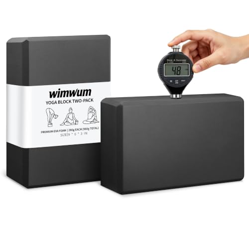 High Density EVA Yoga Blocks 2 Pack, 280g Pro-Level Exercise Brick (46-50 Shore C Firmness), Odor-Free & Non-Slip Foam Props for Yoga, Pilates & Stretching - color: black